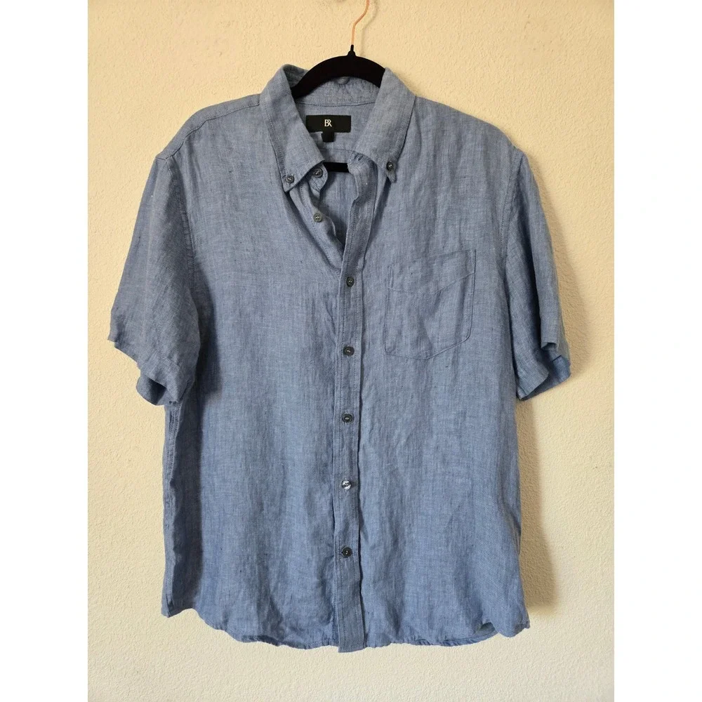 Banana Republic Mens Blue 100% Linen Short Sleeve Button Down Shirt Medium